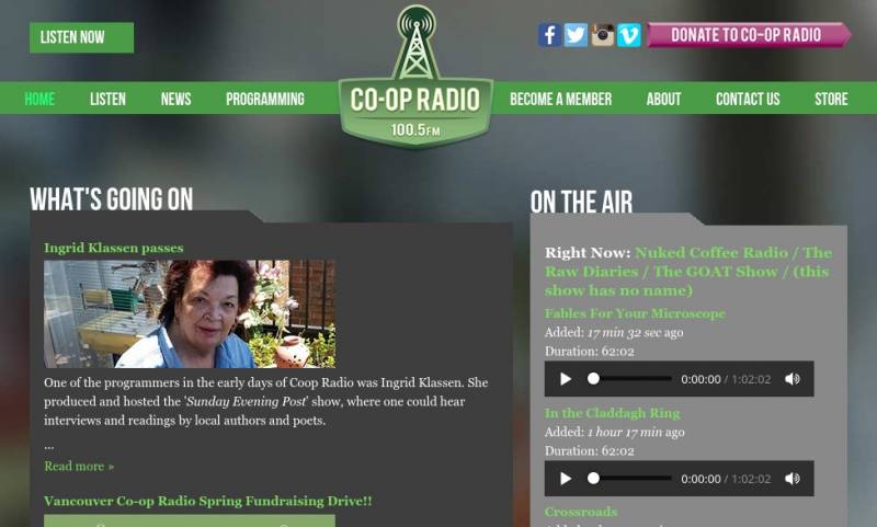 Coop-Radio CFRO 100.5FM Vancouver, BC. - Jam Hall