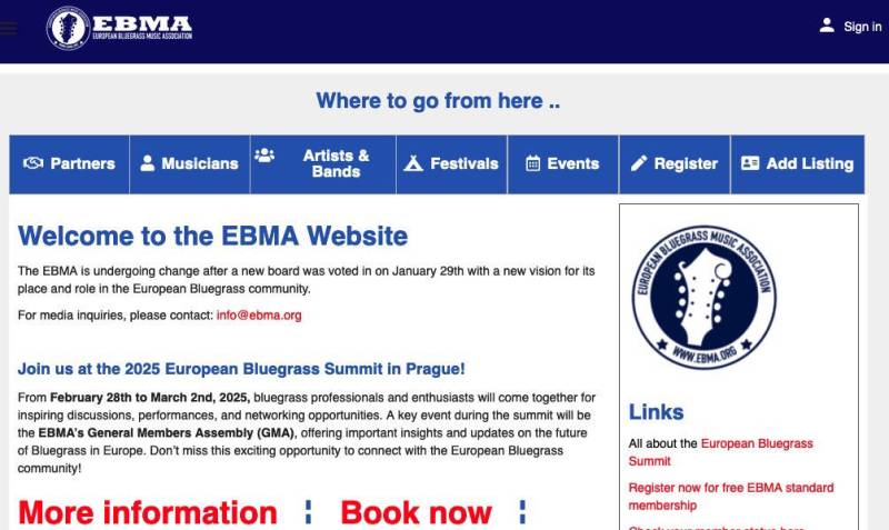 Visitez ebma.org, European Bluegrass Music Association. - Jam Hall