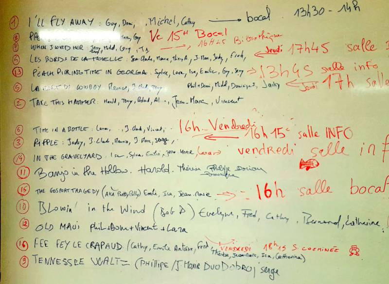 Setlist d'un concert des stagiaires, août 2024. - Jam Hall